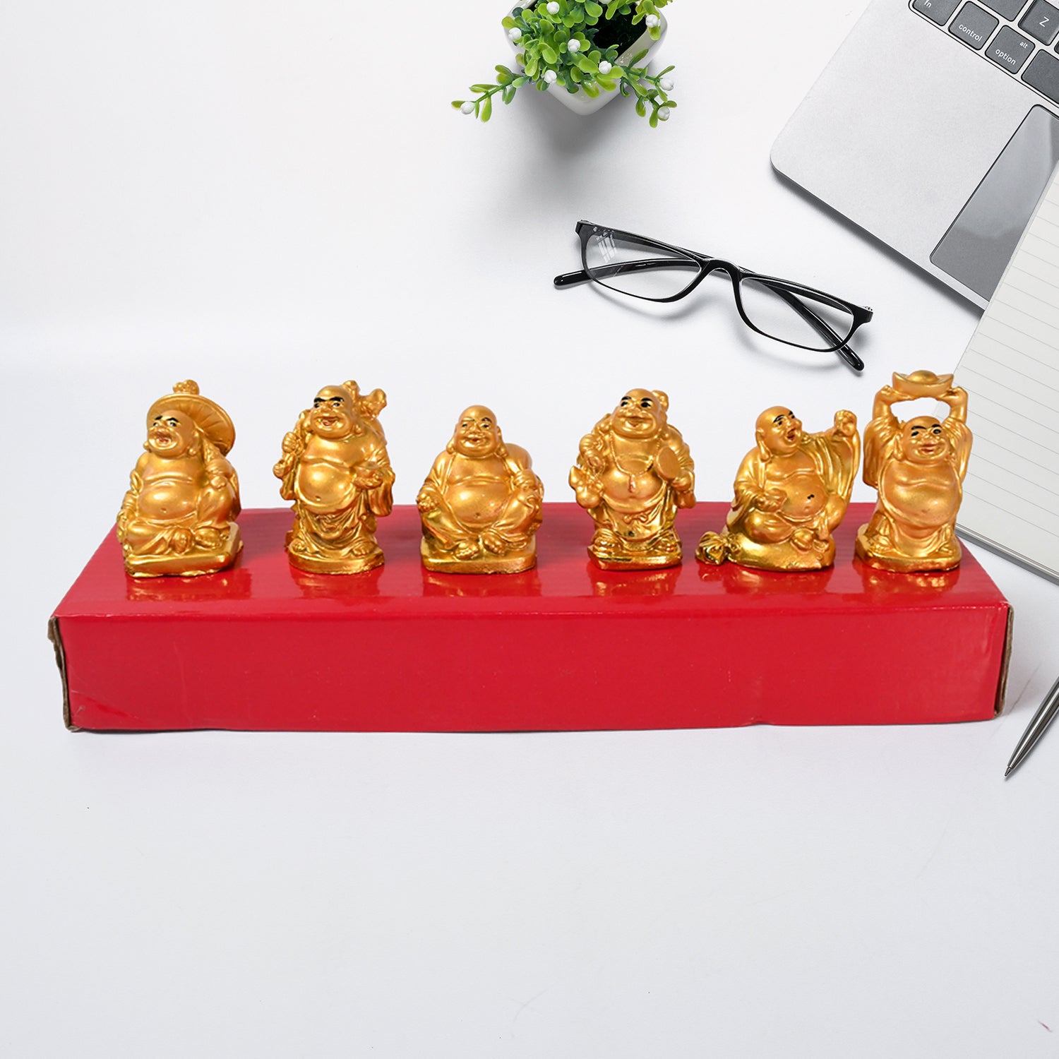 17924 Golden Laughing Buddha Set Of Six Pieces Statue For Happiness, Wealth & Good luck Decor For Wealth and Success (6 Pcs Set) 17924 Golden Laughing Buddha Set Of Six Pieces Statue For Happiness, Wealth & Good luck Decor For Wealth and Success (6 Pcs Set)